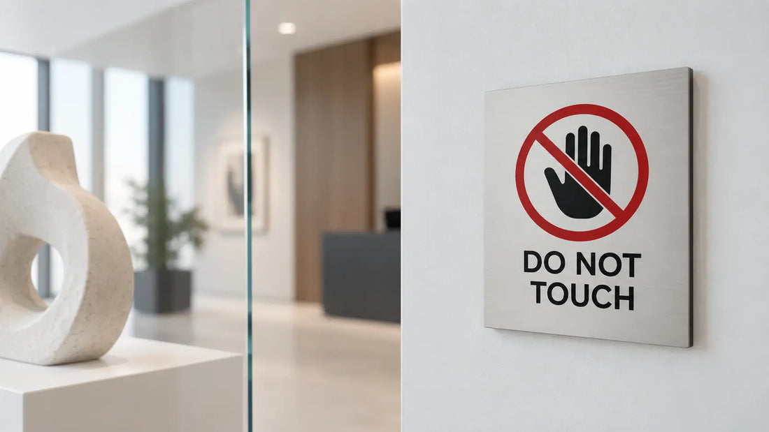 Modern Do Not Touch sign in a commercial interior for safety and accessibility signage in Canada