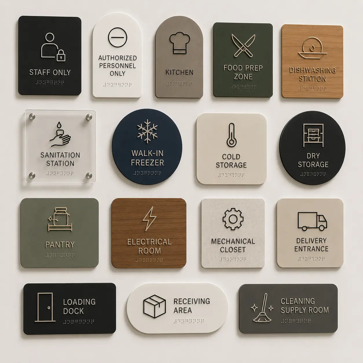 Durable, washable staff only and kitchen operational signs engineered in premium cast acrylic for restaurant back-of-house and food prep zones.