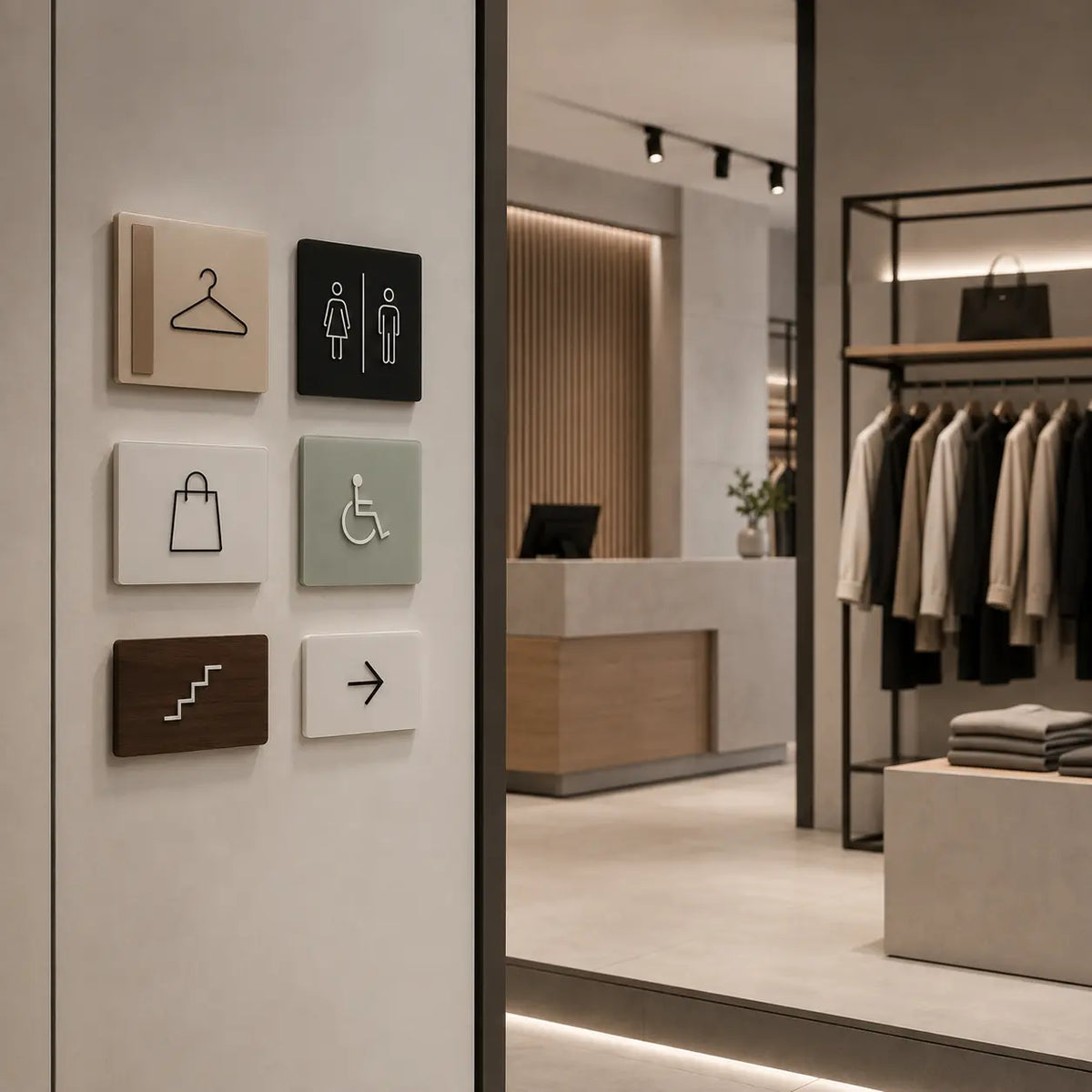 Modern premium cast acrylic retail store signage with custom logo and clean architectural finish