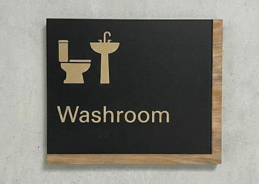 washroom sign edge wood